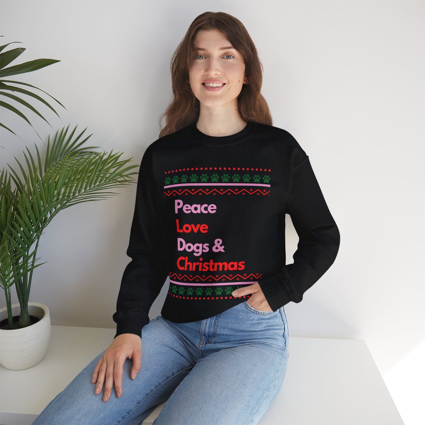 Peace Love Dogs Ugly Christmas Sweatshirt