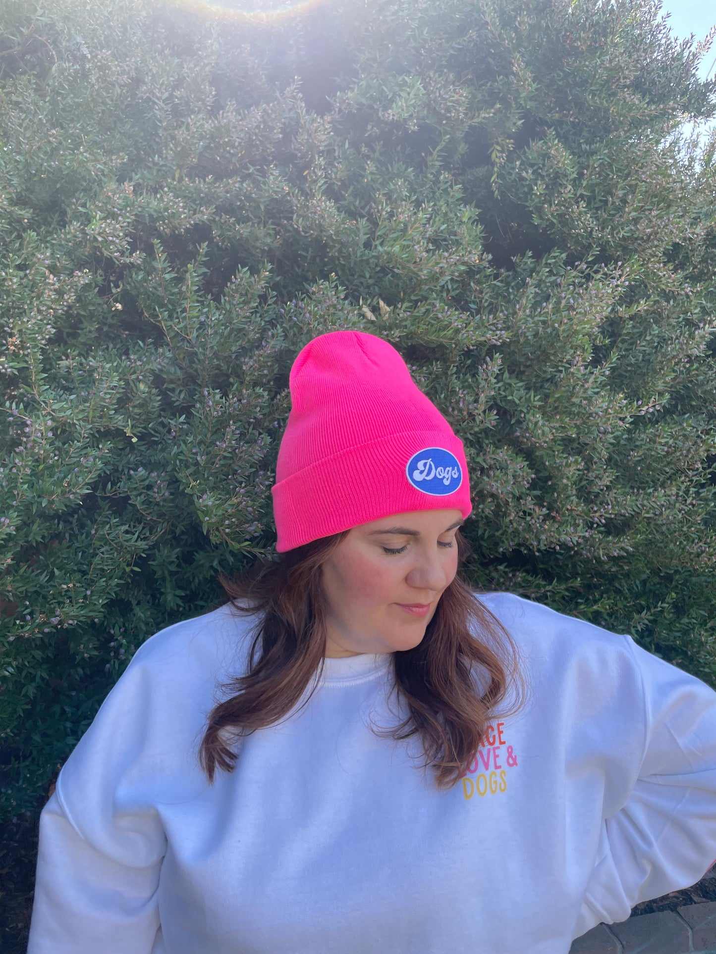 Pink Beanie with Embroidered Patch