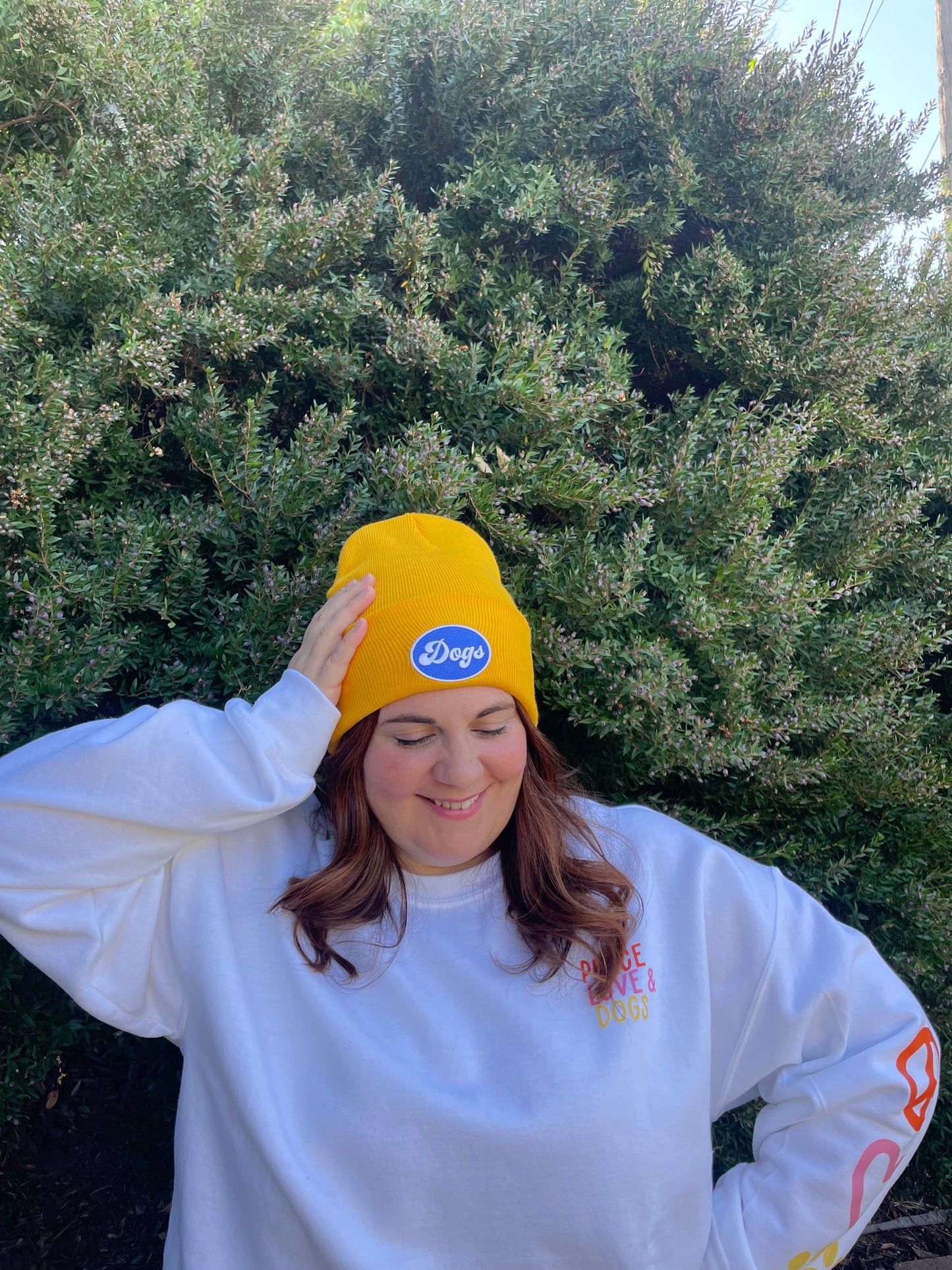 Yellow Beanie with Embroidered Patch