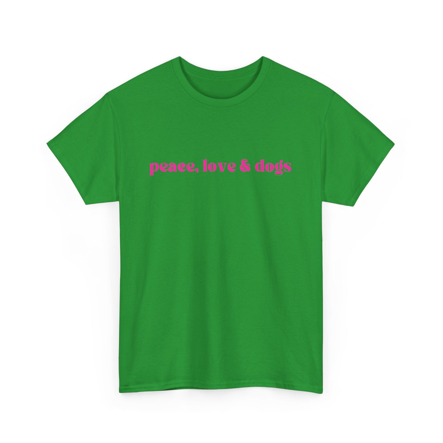 PEACE LOVE & DOGS T SHIRT GREEN +PINK