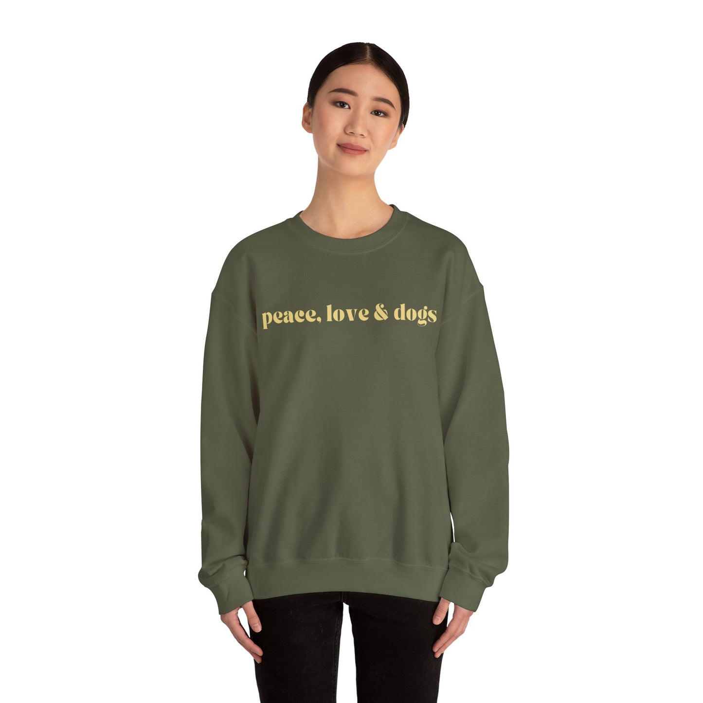 PEACE LOVE & DOGS SWEATSHIRT OLIVE AND CREAM