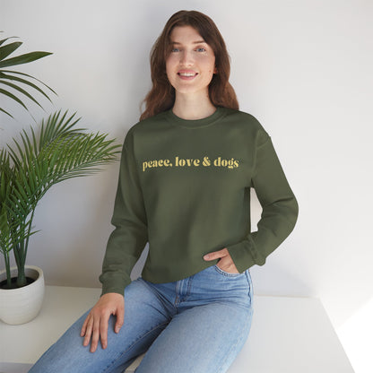 PEACE LOVE & DOGS SWEATSHIRT OLIVE AND CREAM