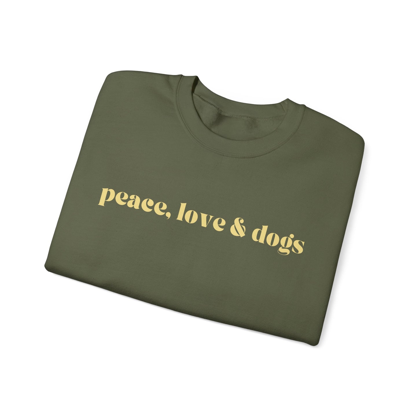 PEACE LOVE & DOGS SWEATSHIRT OLIVE AND CREAM