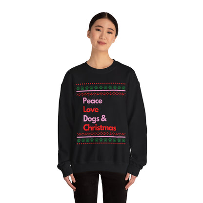 Peace Love Dogs Ugly Christmas Sweatshirt