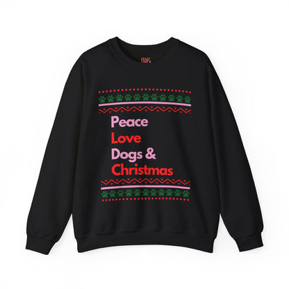 Peace Love Dogs Ugly Christmas Sweatshirt