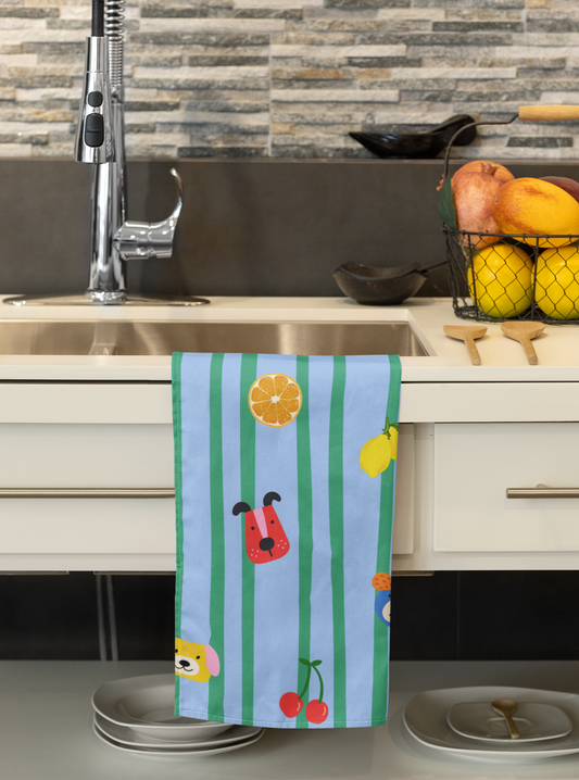 Fruit and Pups Dish Towel