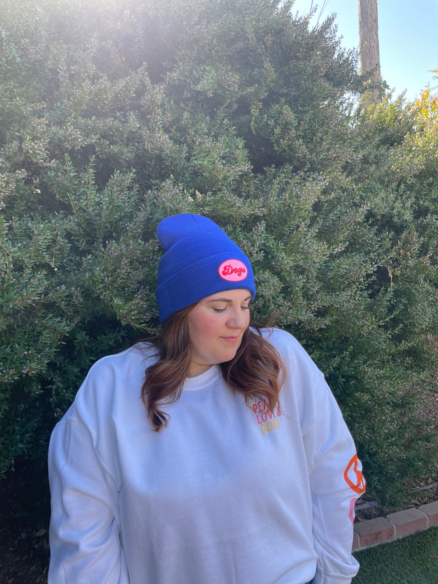 Blue Beanie with Embroidered Patch