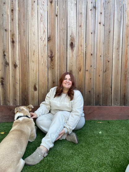 PEACE LOVE & DOGS SWEATSHIRT- CREAM + WHITE