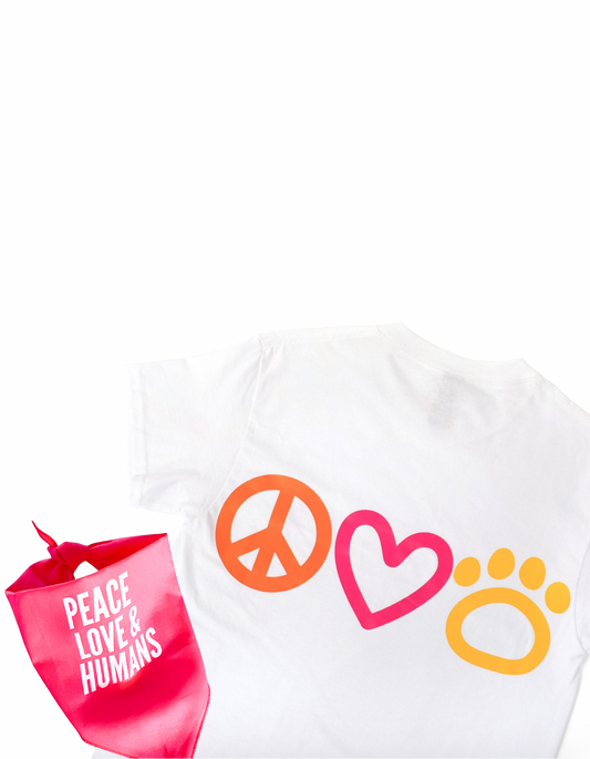 PEACE LOVE & DOGS/ HUMANS TEE + BANDANA BUNDLE